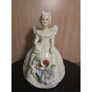 Vintage Porcelain Angel Bell Holding Flowers